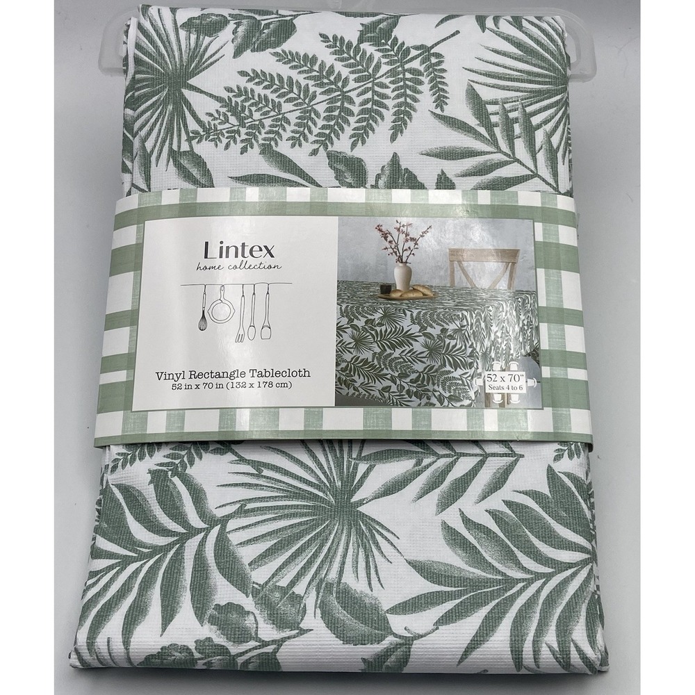 Lintex Home Ferns Vinyl Tablecloth 52 x 70 Rectangle Flannel‎ Back BBQ